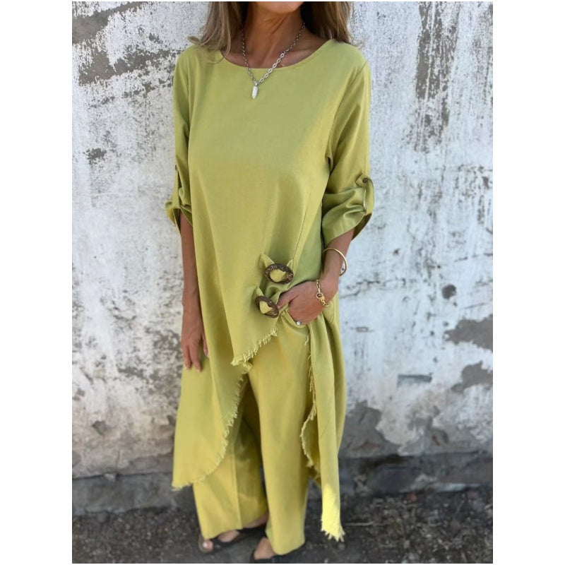 Lourdes™ Ensemble Luxe en Coton et Lin pour Femmes
